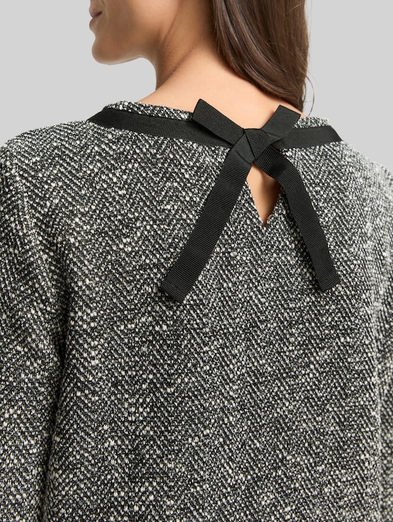 Bouclé dress with bow detail - salt pepper boucle structure