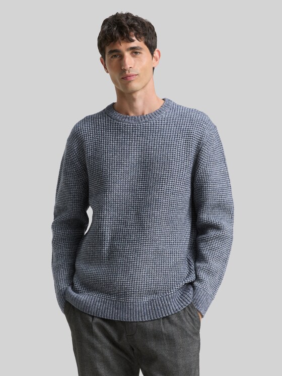 Knitted jumper with wool content - navy melange white core