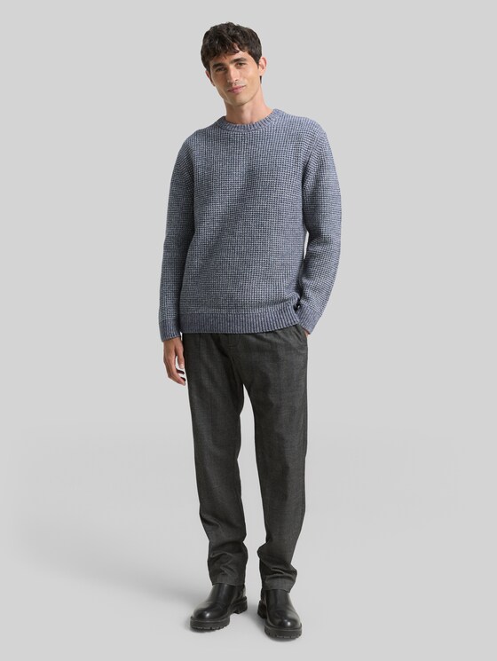 Knitted jumper with wool content - navy melange white core