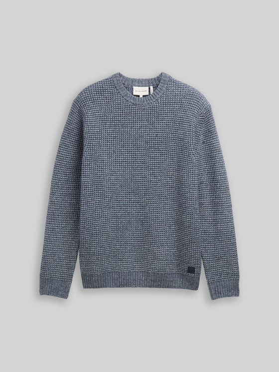 Knitted jumper with wool content - navy melange white core