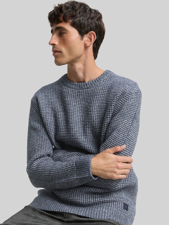 Knitted jumper with wool content - navy melange white core