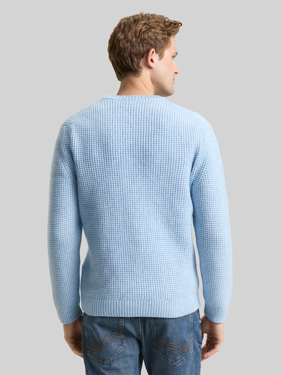 Knitted jumper with wool content - sky blue melange white core