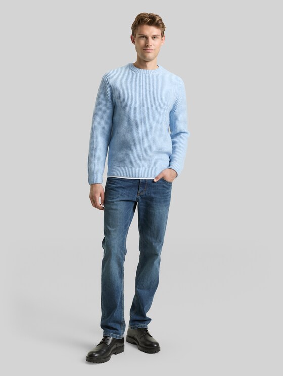 Knitted jumper with wool content - sky blue melange white core