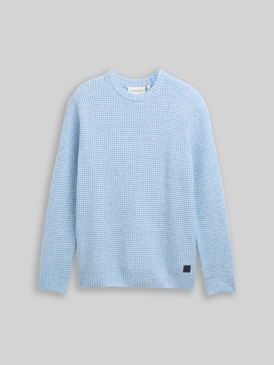 Knitted jumper with wool content - sky blue melange white core