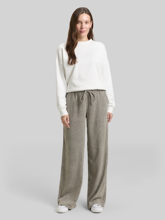Wide leg trousers - beige black structure