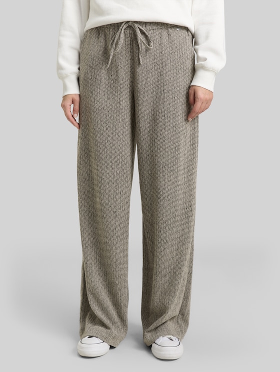 Wide leg trousers - beige black structure