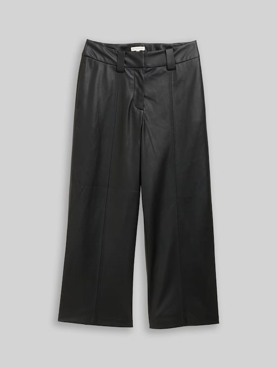 Culotte trousers in leather look - deep black