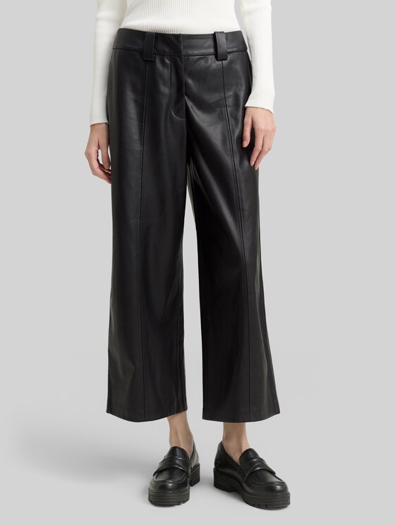 Culotte trousers in leather look - deep black