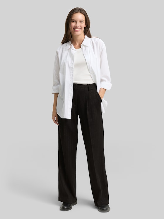 TTLEA WIDE trousers with glitter effect - pinstripe with lurex