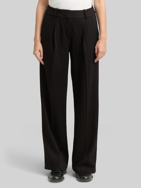 TTLEA WIDE trousers with glitter effect - pinstripe with lurex