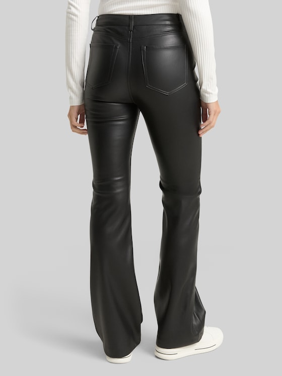 Flared trousers in leather look - deep black