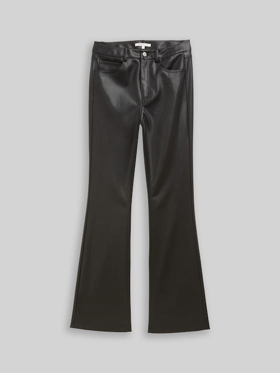 Flared trousers in leather look - deep black