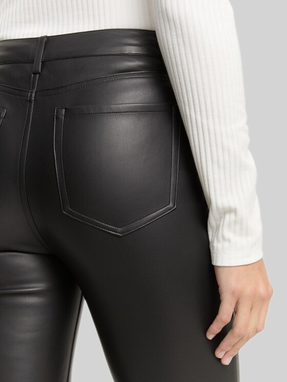 Flared trousers in leather look - deep black