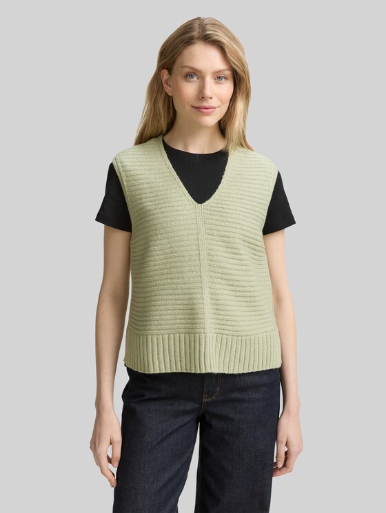 Jumper with ribbed texture - pure sage melange