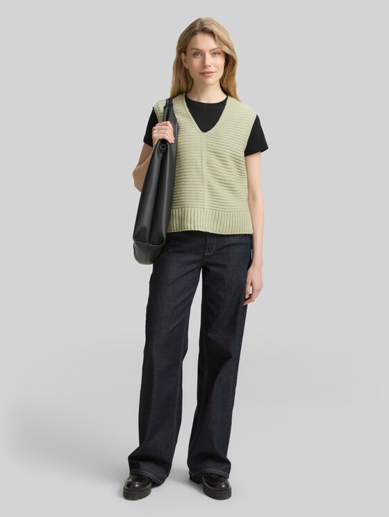 Jumper with ribbed texture - pure sage melange