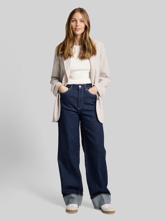 TTLINOU WIDE high-waisted jeans with turn-ups - Rinsed Blue Denim