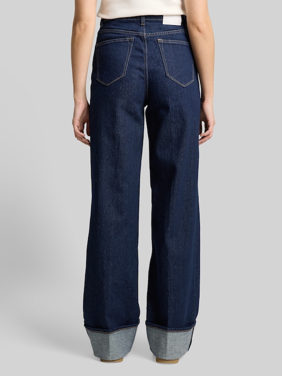 TTLINOU WIDE high-waisted jeans with turn-ups - Rinsed Blue Denim