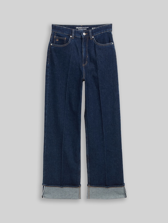 TTLINOU WIDE high-waisted jeans with turn-ups - Rinsed Blue Denim