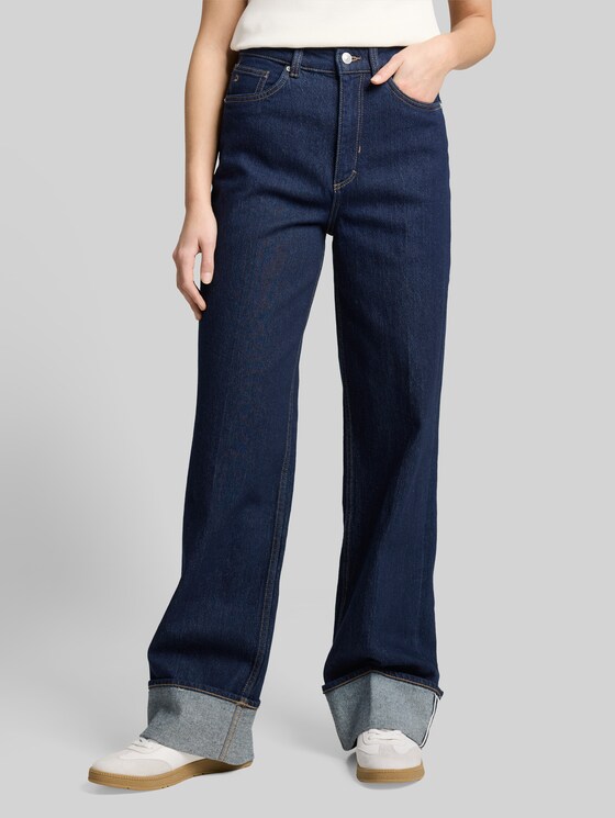 TTLINOU WIDE high-waisted jeans with turn-ups - Rinsed Blue Denim
