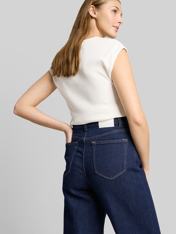 TTLINOU WIDE high-waisted jeans with turn-ups - Rinsed Blue Denim