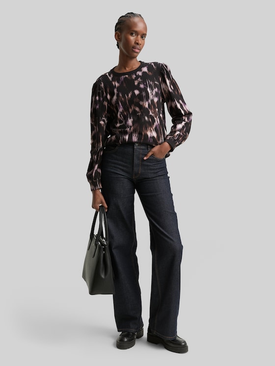 Sweatshirt with pattern - black brown abstract print