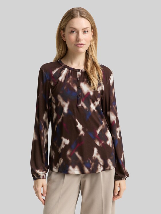 Patterned blouse-style top - brown blurry argyle