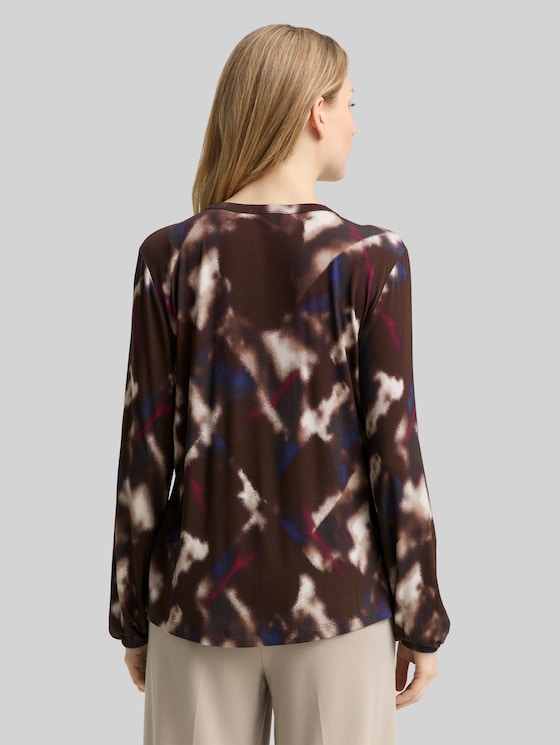 Patterned blouse-style top - brown blurry argyle