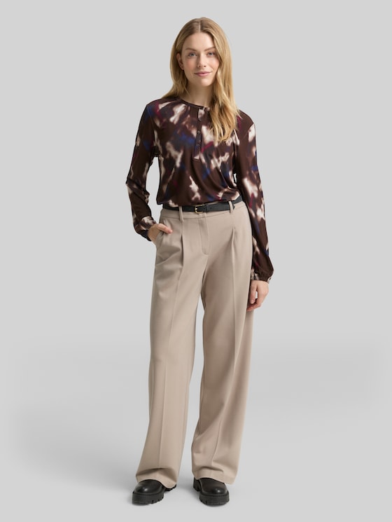 Patterned blouse-style top - brown blurry argyle