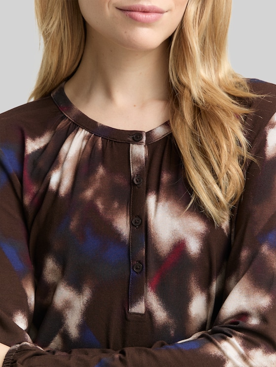 Patterned blouse-style top - brown blurry argyle