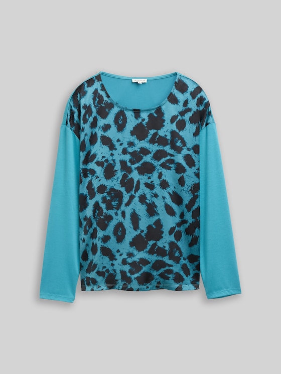 Loose fit long-sleeved shirt with leopard print - petrol black big leo print