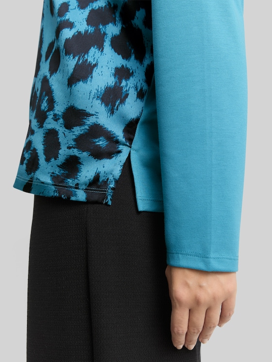 Loose fit long-sleeved shirt with leopard print - petrol black big leo print