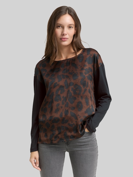 Loose fit long-sleeved shirt with leopard print - brown black big leo print