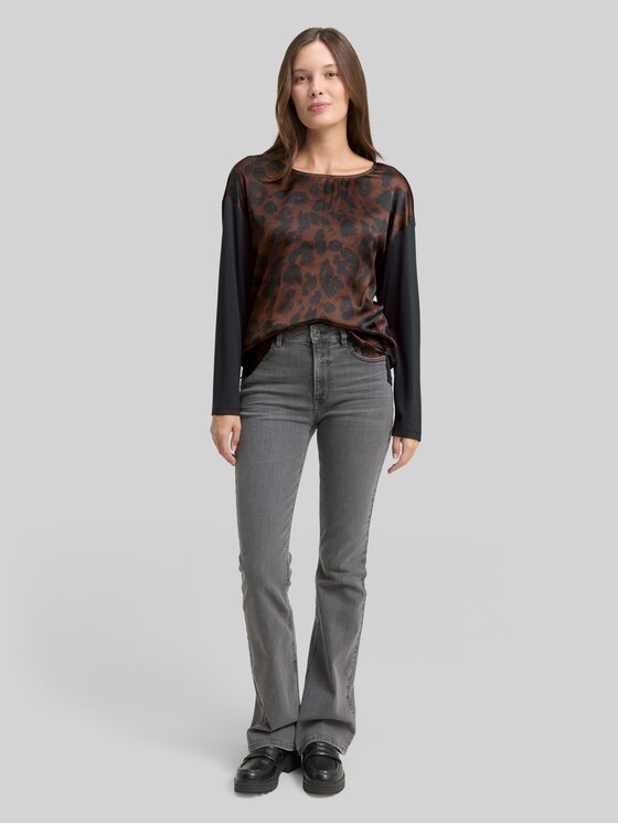Loose fit long-sleeved shirt with leopard print - brown black big leo print