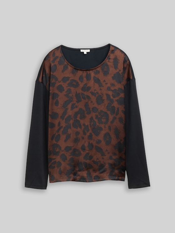 Loose fit long-sleeved shirt with leopard print - brown black big leo print
