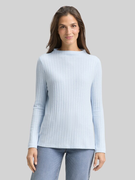 Cosy long-sleeved shirt with stand-up collar - light fjord blue melange