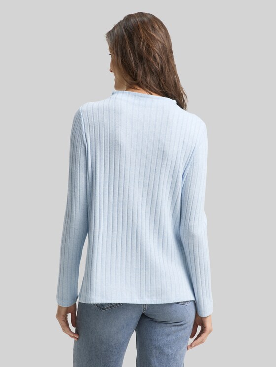 Cosy long-sleeved shirt with stand-up collar - light fjord blue melange
