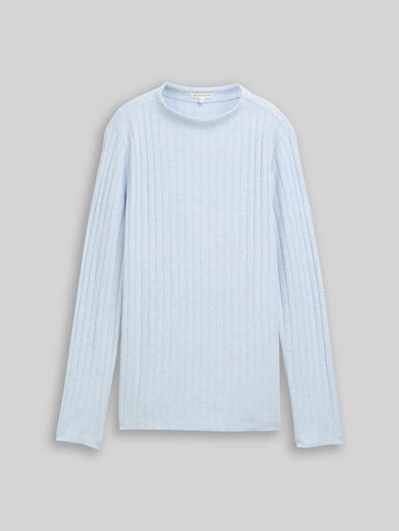 Cosy long-sleeved shirt with stand-up collar - light fjord blue melange