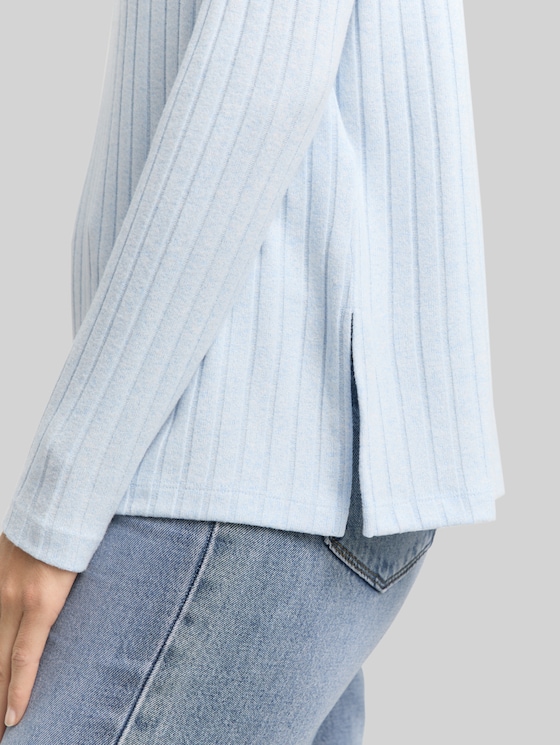 Cosy long-sleeved shirt with stand-up collar - light fjord blue melange