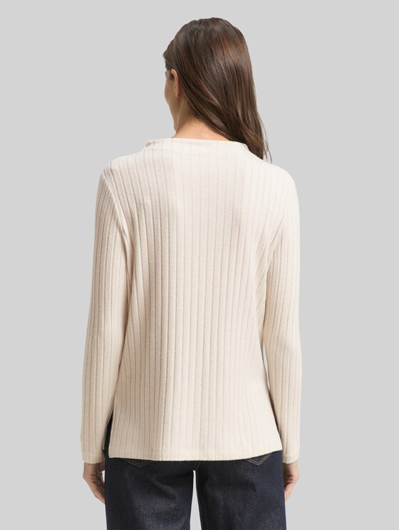 Cosy long-sleeved shirt with stand-up collar - sand stone beige melange
