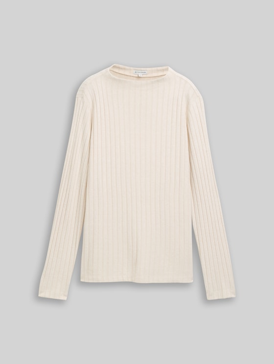 Cosy long-sleeved shirt with stand-up collar - sand stone beige melange