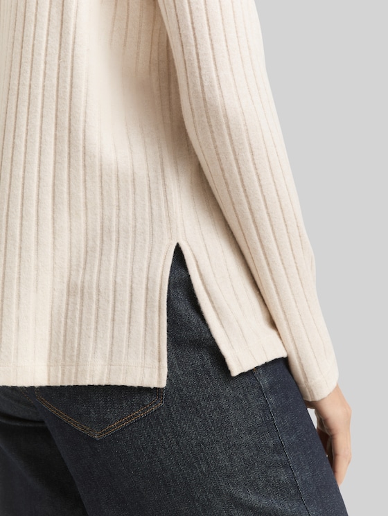 Cosy long-sleeved shirt with stand-up collar - sand stone beige melange