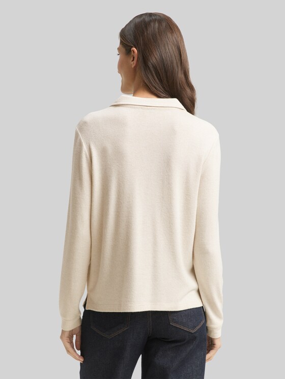 Cosy long-sleeved shirt with polo collar - sand stone beige melange
