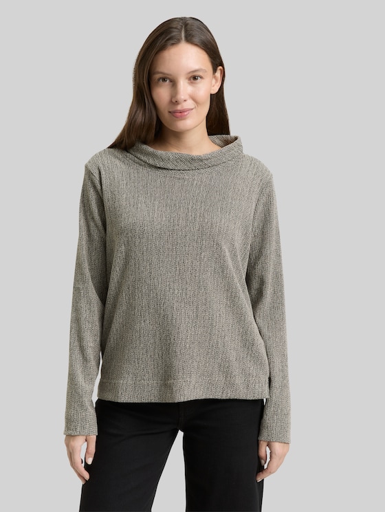 Long-sleeved shirt with turtleneck - beige black structure
