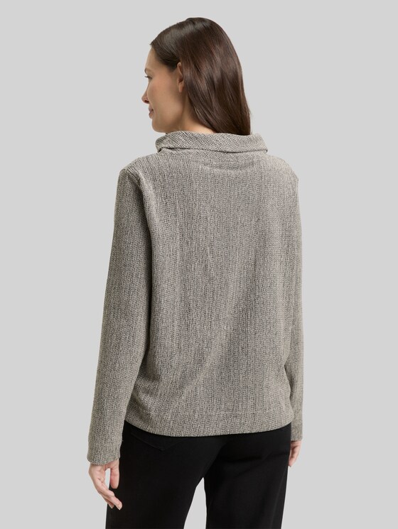 Long-sleeved shirt with turtleneck - beige black structure