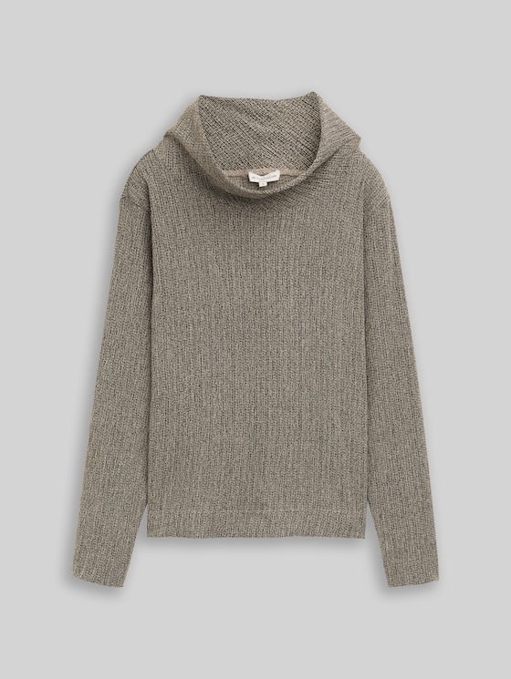 Long-sleeved shirt with turtleneck - beige black structure