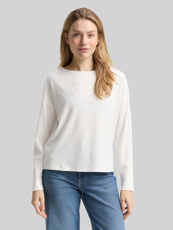 Loose fit long-sleeved shirt with ribbed texture - Whisper White