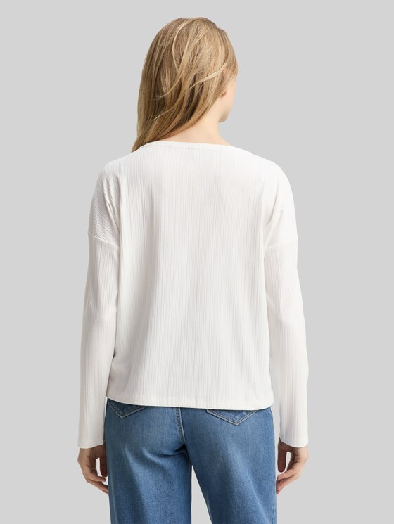 Loose fit long-sleeved shirt with ribbed texture - Whisper White