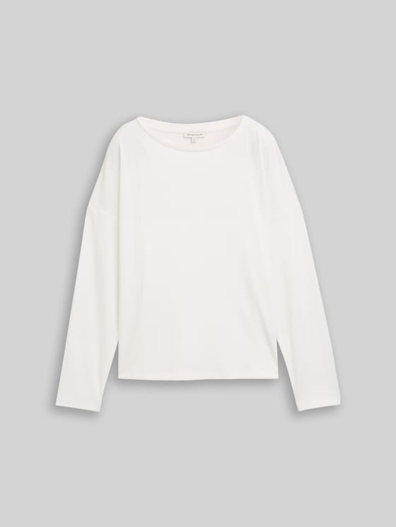 Loose fit long-sleeved shirt with ribbed texture - Whisper White