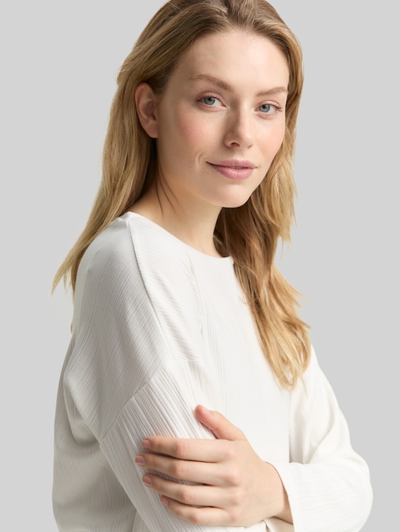 Loose fit long-sleeved shirt with ribbed texture - Whisper White