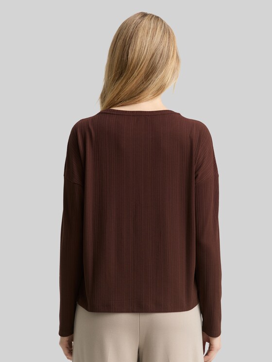 Loose fit long-sleeved shirt with ribbed texture - dark pecan brown